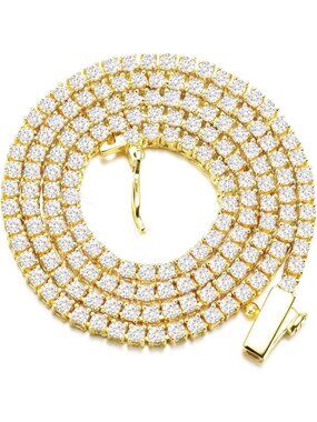 Elegant 2mm Tennis Necklace for Women & Men - Gold Plated CZ Choker Chain 16-18